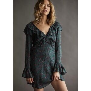 Free People - Sweetest Thing Mini Dress - Green and Pink Floral with ruffles